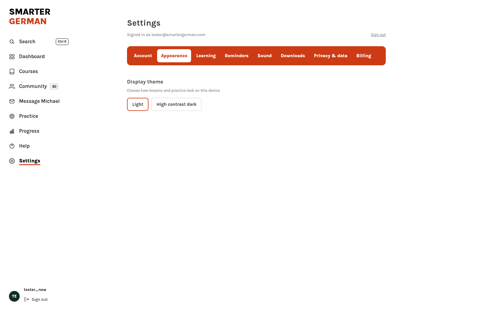 Settings for light or high contrast dark appearance.