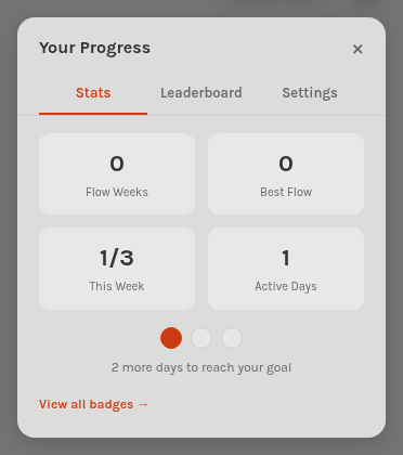 The Flow panel showing study days and the weekly study goal.