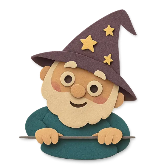 The Verb Wizard mascot peeking over an edge