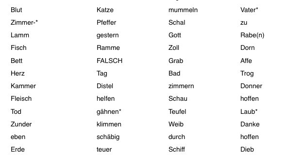 list of german cognates