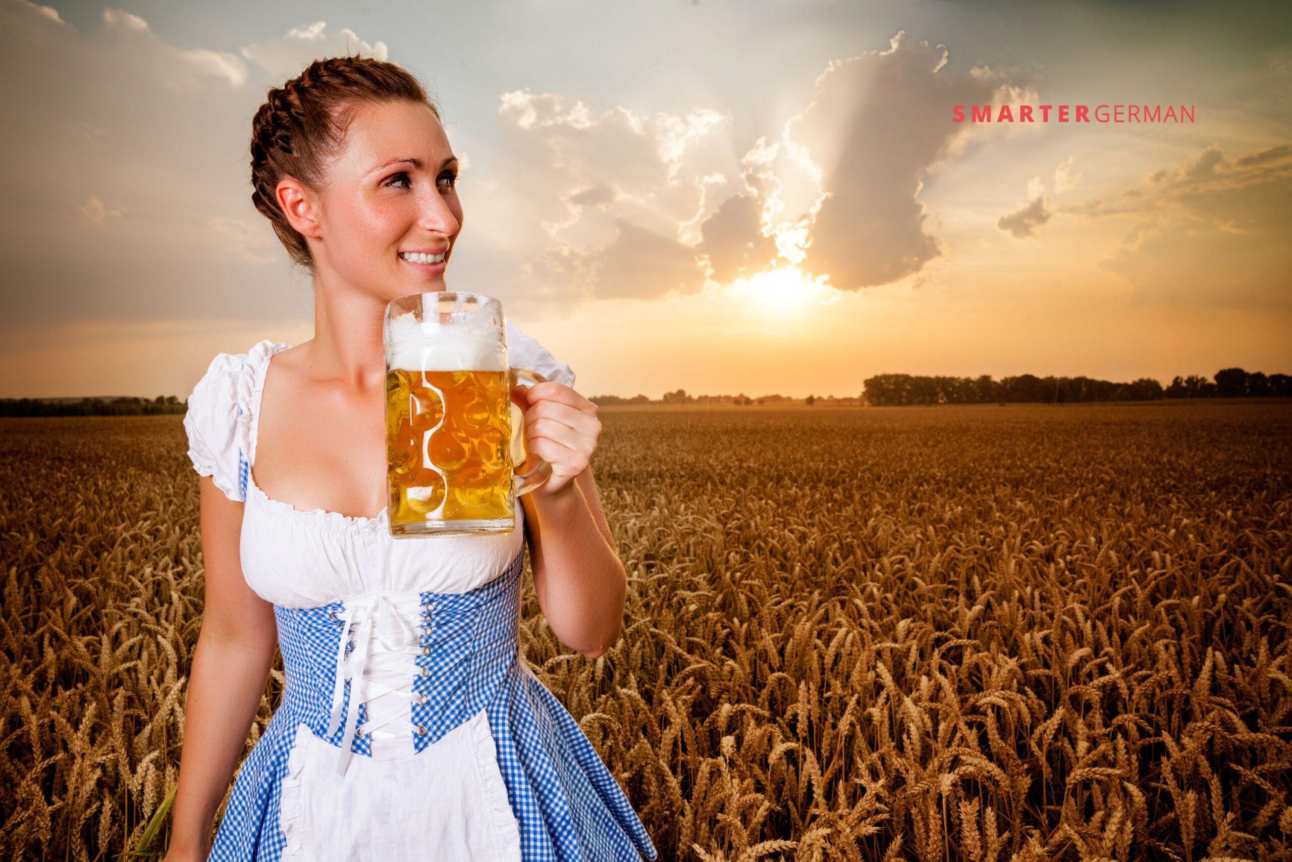 German woman with a beer
