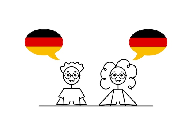 Premium Vector | Deutsch speakers cartoon boy and girl with speech bubbles  in german flag colors learning german language vector illustration